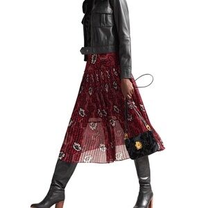 Elegant Red Floral Pleated Skirt